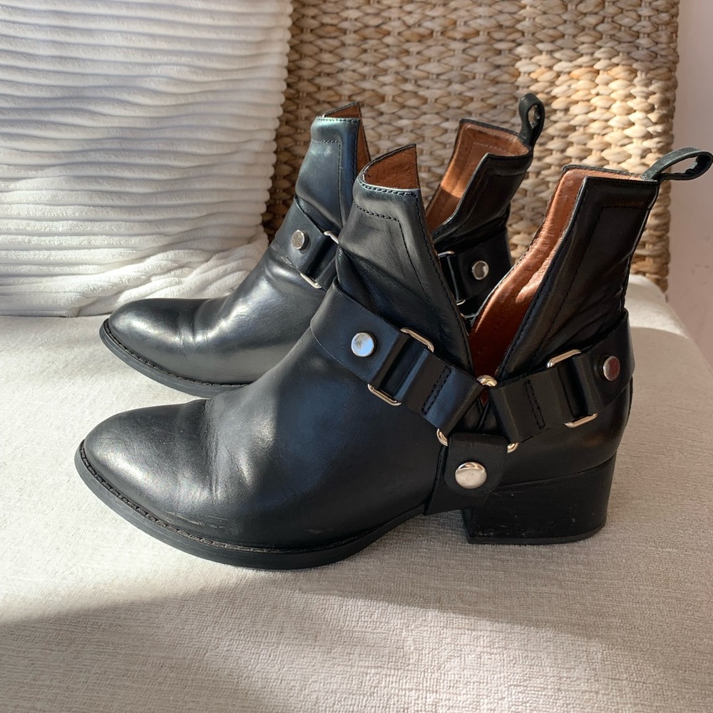 Jeffrey Campbell moto style black leather booties